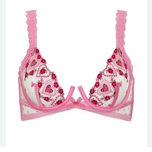 NWT For Love And Lemons Whimsical Garden Hearts Pink Lace Underwire Bra Size 34C